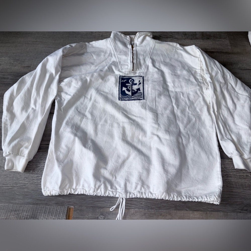 Martha’s Vineyard By Taylor Quarter Zip Jacket size 1x xl Nautical Cream Cotton